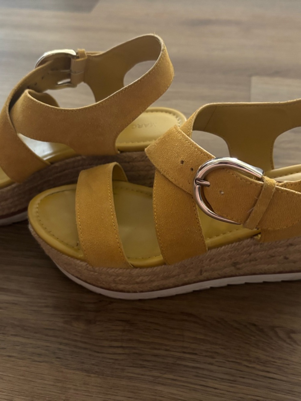 Marc Fisher Yellow Suede Espadrille Wedge Sandals